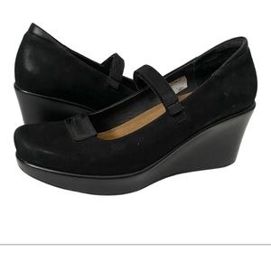 Naot Black Suede Mary Jane Velcro Closure Wedges